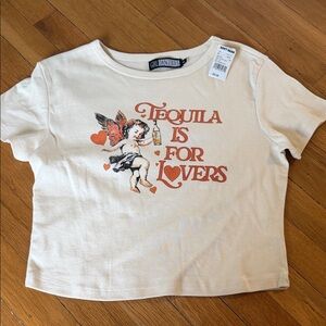 Cream Angel Graphic crop Tee